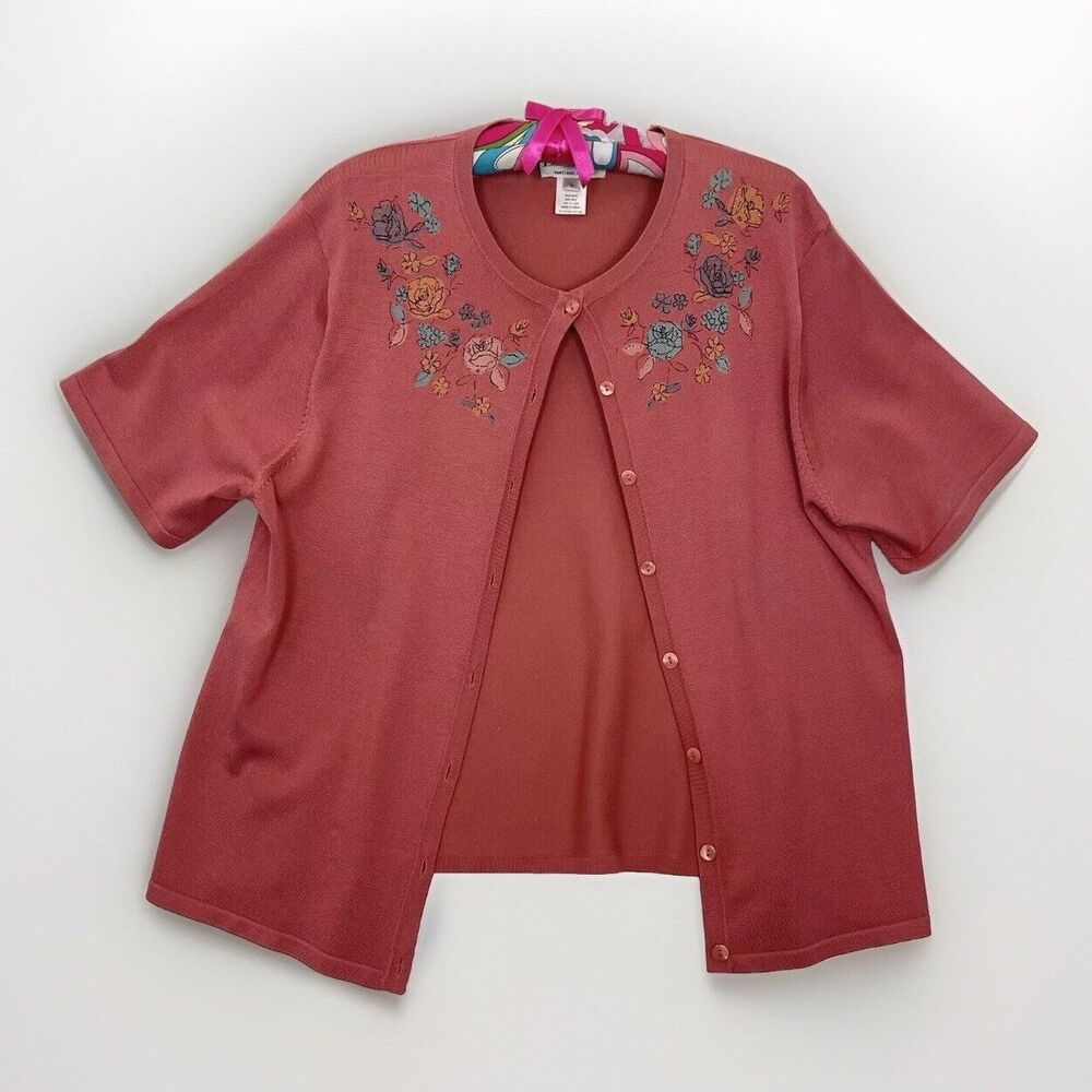 Pendleton Cottagecore Silk Blend Cardigan w/ Floral Neckline Tiny Beads Sz Large